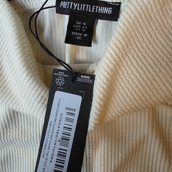 PrettyLittleThing Cream Ribbed Top - Picture 2 of 4